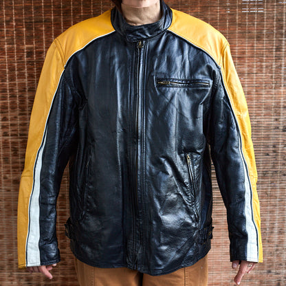 Black/Yellow - Leather Moto Jacket