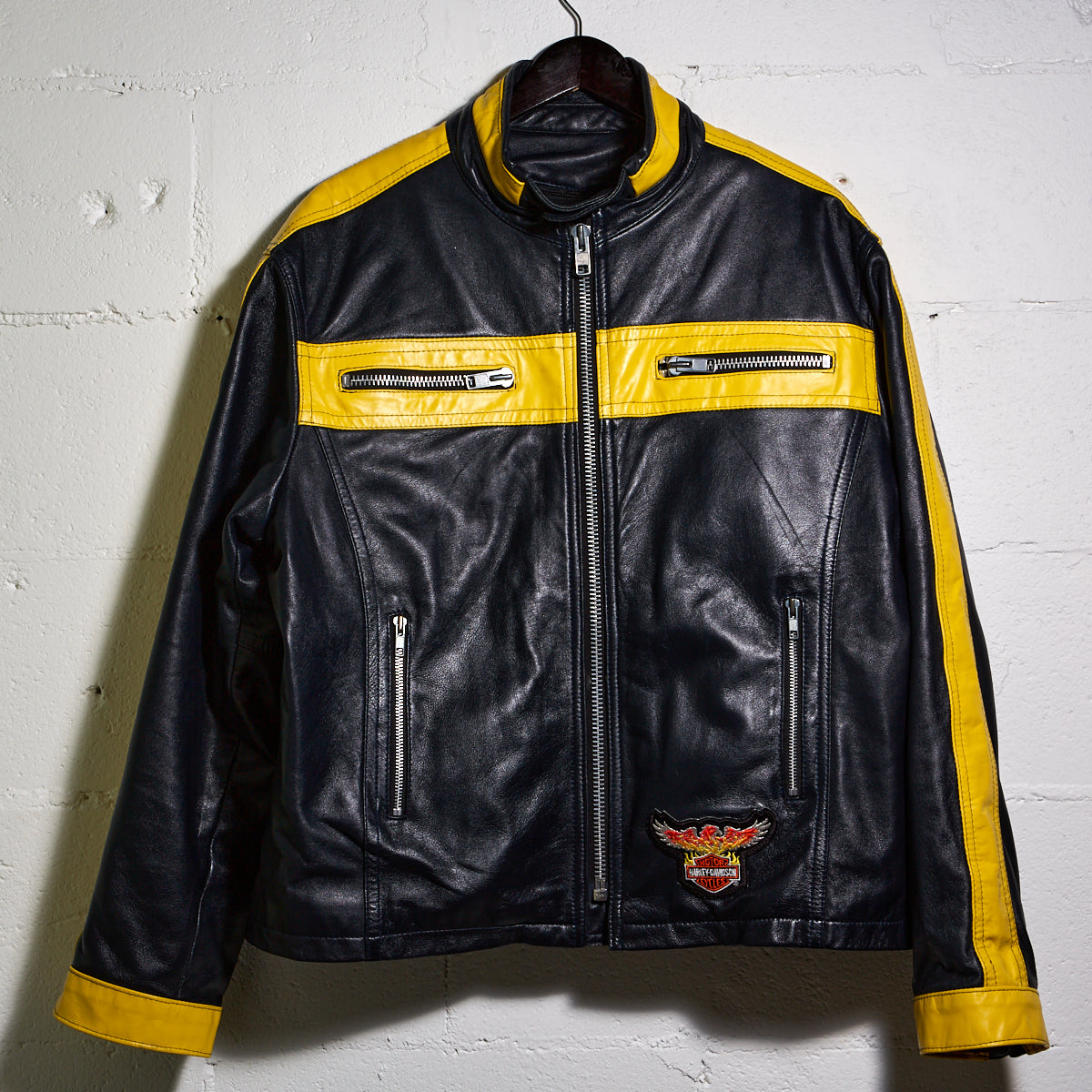 Black/Yellow - Leather Moto Jacket