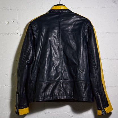 Black/Yellow - Leather Moto Jacket