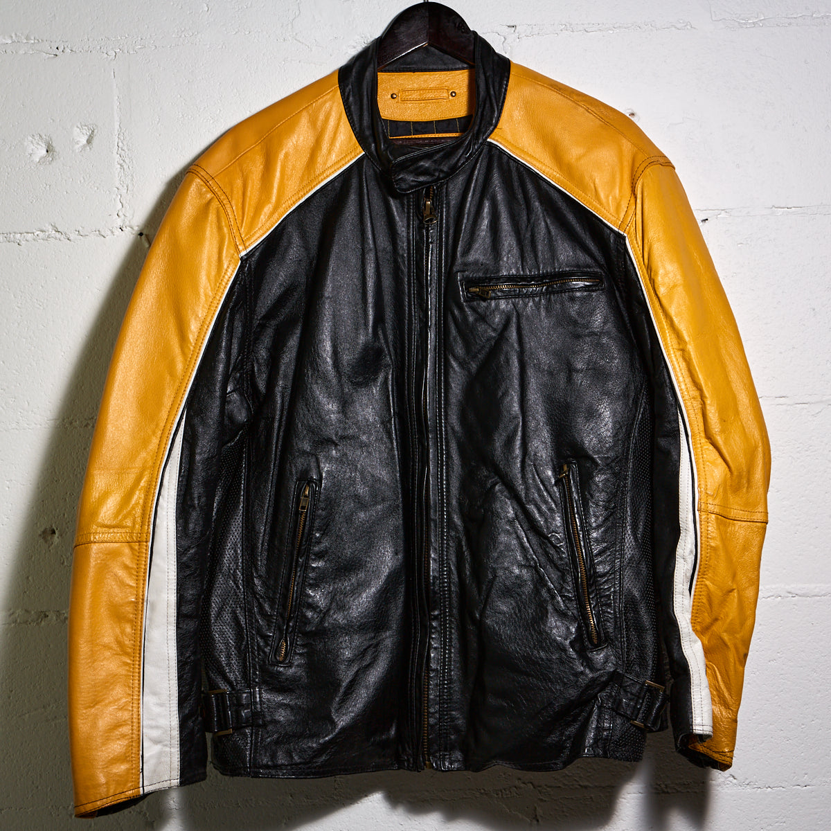 Black/Yellow - Leather Moto Jacket